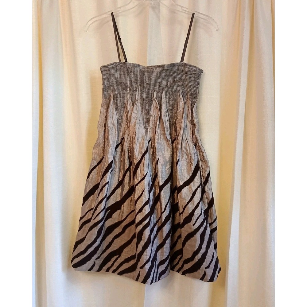 Jodi Kristopher Women's Size S Brown Zebra‎ Stripe Sleeveless Bubble Mini Dress